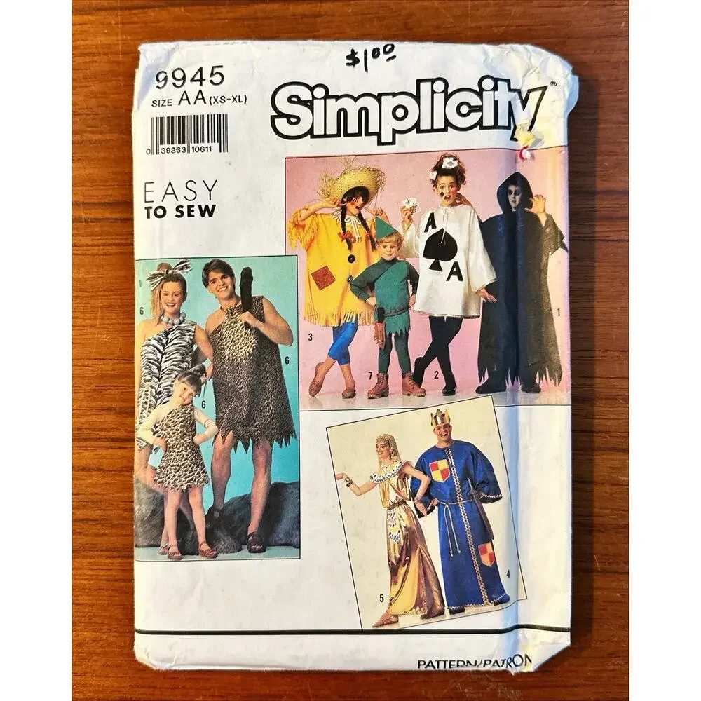UNCUT Simplicity Pattern 9945 Unisex Costumes Royalty, Cavemen, & Misc. XS-XL